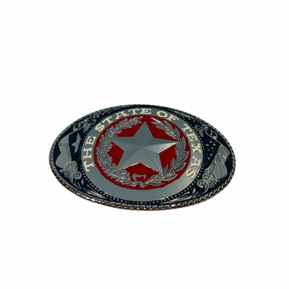 TEXAS The Lone Star State Red Blue Silver Color Commemorative Belt Buckle